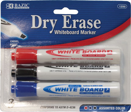 Assorted Color Chisel Tip Dry Erase Markers (3 Pack)