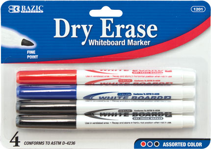 Assorted Color Fine Tip Dry Erase Markers (4 Pack)