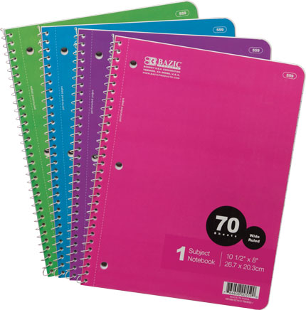 Spiral Notebook - Wide Ruled 70 ct. 1-Subject