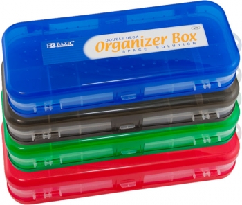School PENCIL CASE Double Deck Plastic Organizer Box Pen Eraser Compartment C015 