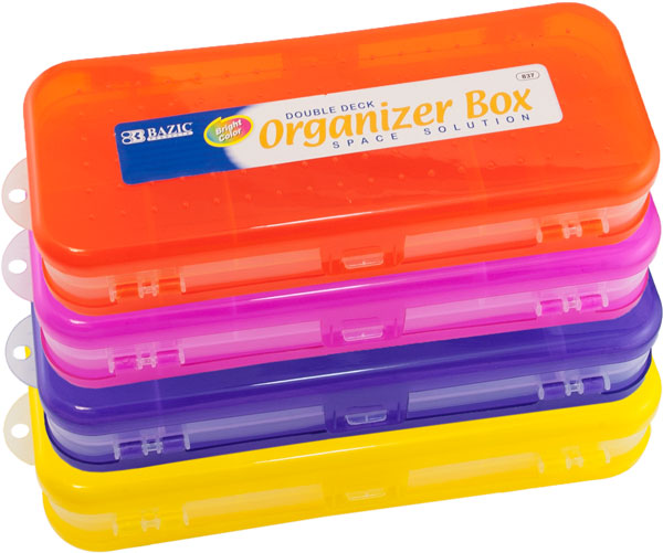 8" Bright Color Double Decker Organizer Pencil Box