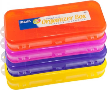 8 Bright Color Double Decker Organizer Pencil Box