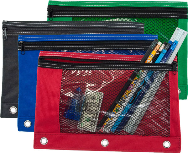 3 Ring Pencil Pouch with Mesh Window
