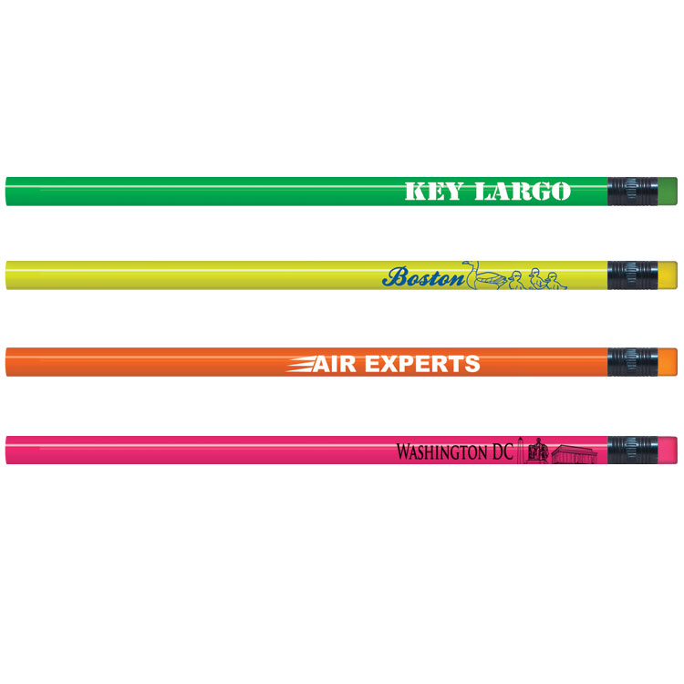 Neon Round Personalized Pencils - 1 Color Imprint