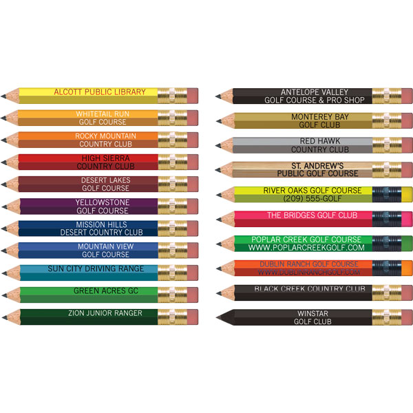 Personalized Round Golf Pencils With Eraser - 1 Color Imprint