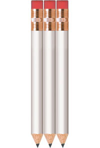 White Golf Pencils With Eraser - Round - Bulk