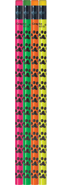 Assorted Neon Paw Print Pencils